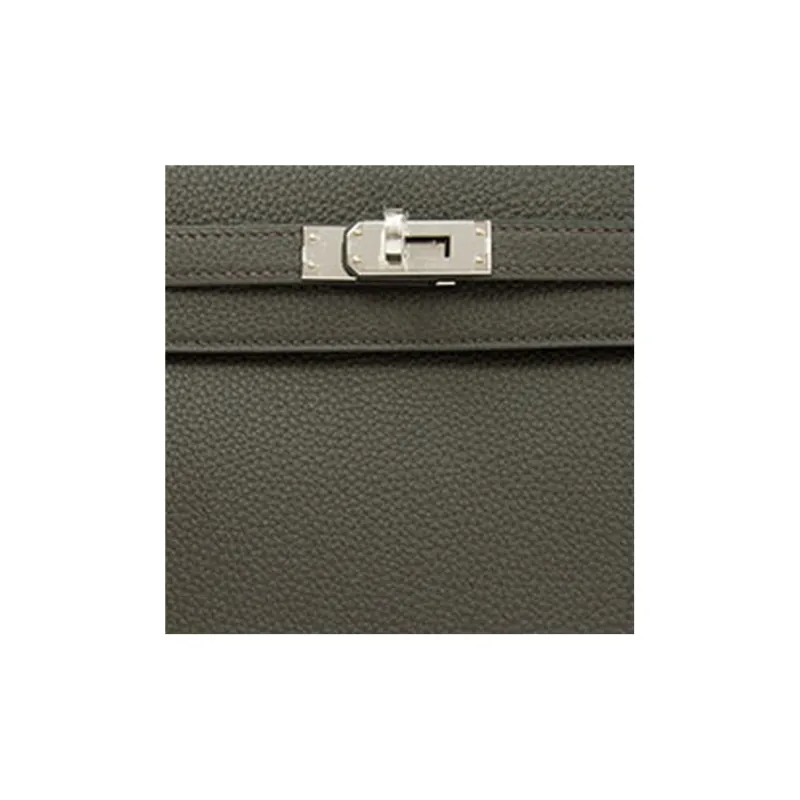 HERMES Kelly Togo Calfskin Handbag Regular Women's C6 Vert De Gris Gray Green-4