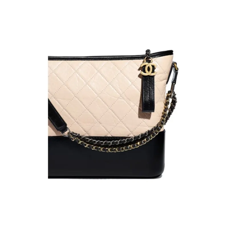 CHANEL Gabrielle Calfskin Handbag Shoulder Bag Crossbody Bag Large Size Women's Black/Beige-3