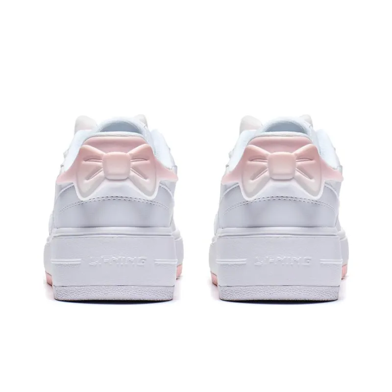 DISHINI x LiNing Platform Height Increase Abrasion Resistant Breathable Low Top Skateboard Shoes Women's White-3