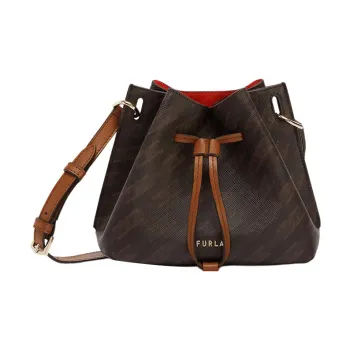 Furla Gioia Fabric With Leather Bucket Bags Shoulder Bag Crossbody Bag Mini Women's Coffee