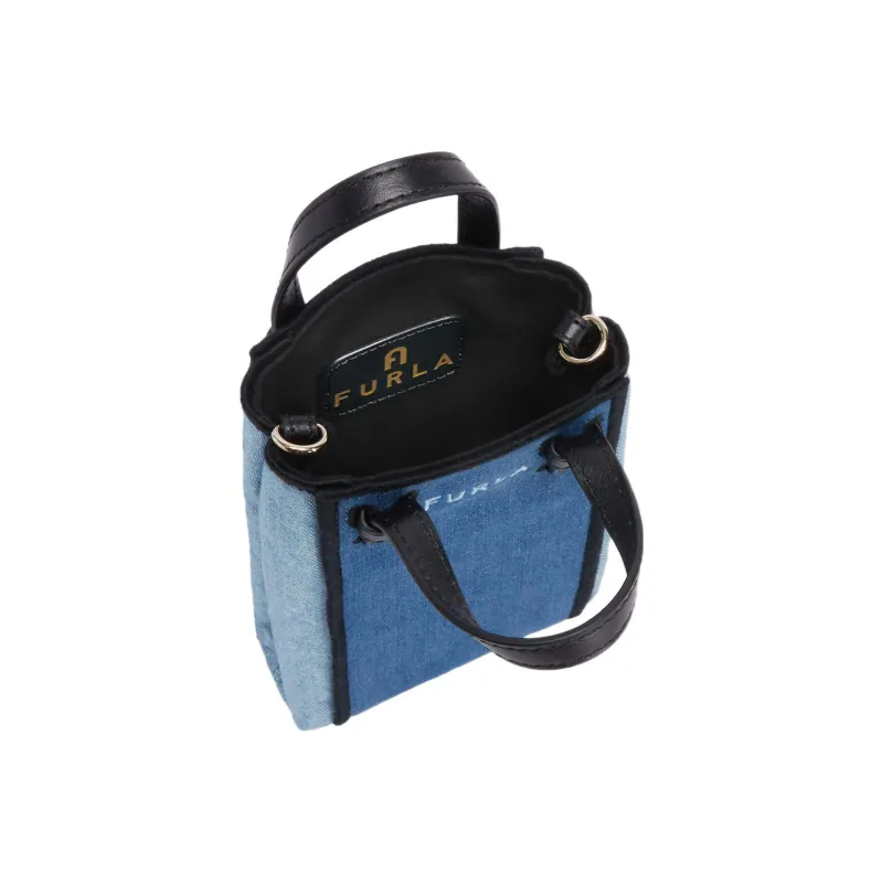 Furla Miastella Multicolor Denim Fabric Handbag Shoulder Bag Crossbody Bag Mini Women's Blue-3