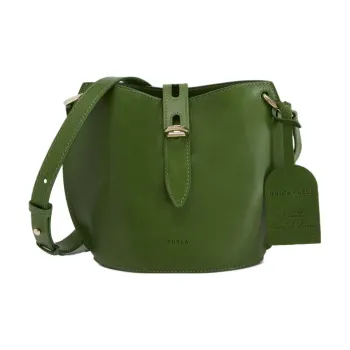Furla Net Collection Cow Leather Bucket Bag, Shoulder Bag, Crossbody Bag Mini Women's Leaf Green