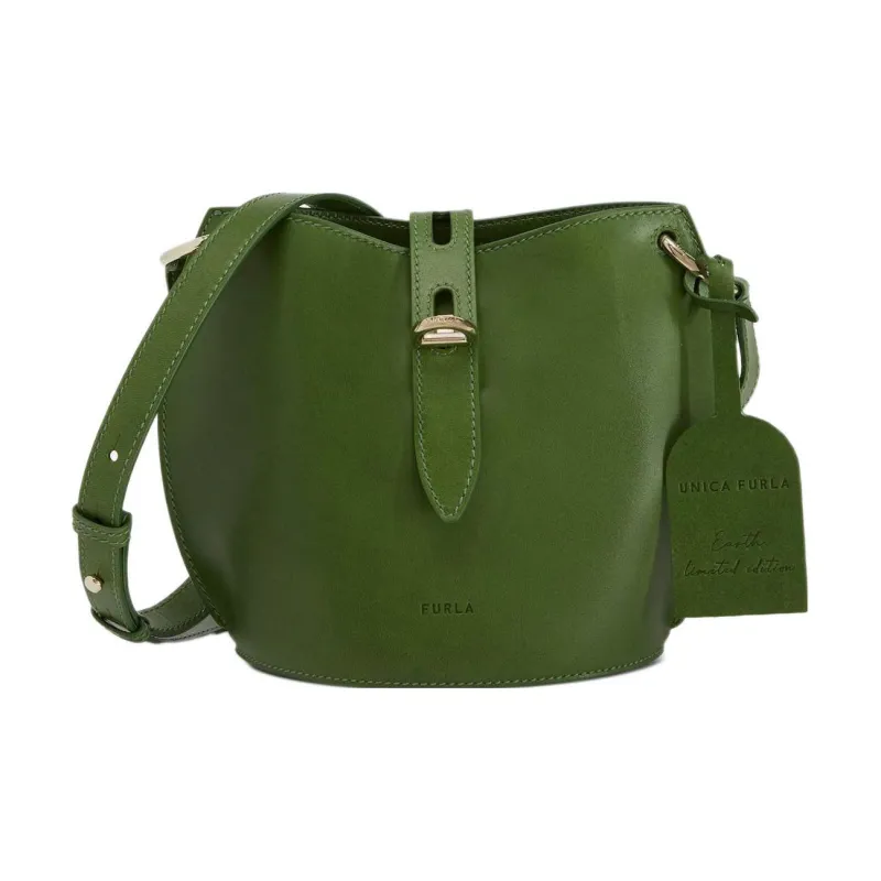 Furla Net Collection Cow Leather Bucket Bag, Shoulder Bag, Crossbody Bag Mini Women's Leaf Green-0