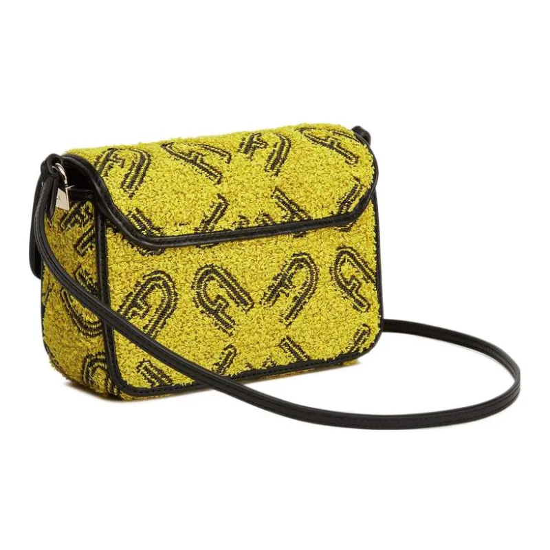 Furla Metropolis Collection Raffia Pig Nose Bag Crossbody Shoulder Bag Mini Women's Lemon & Black-2
