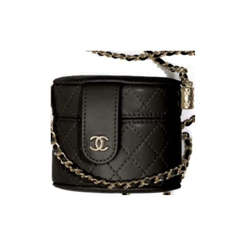 CHANEL Grain Embossed Lambskin Cylinder Bag, Makeup Bag, Handbag, Shoulder Bag, Crossbody Bag Women's Black-4