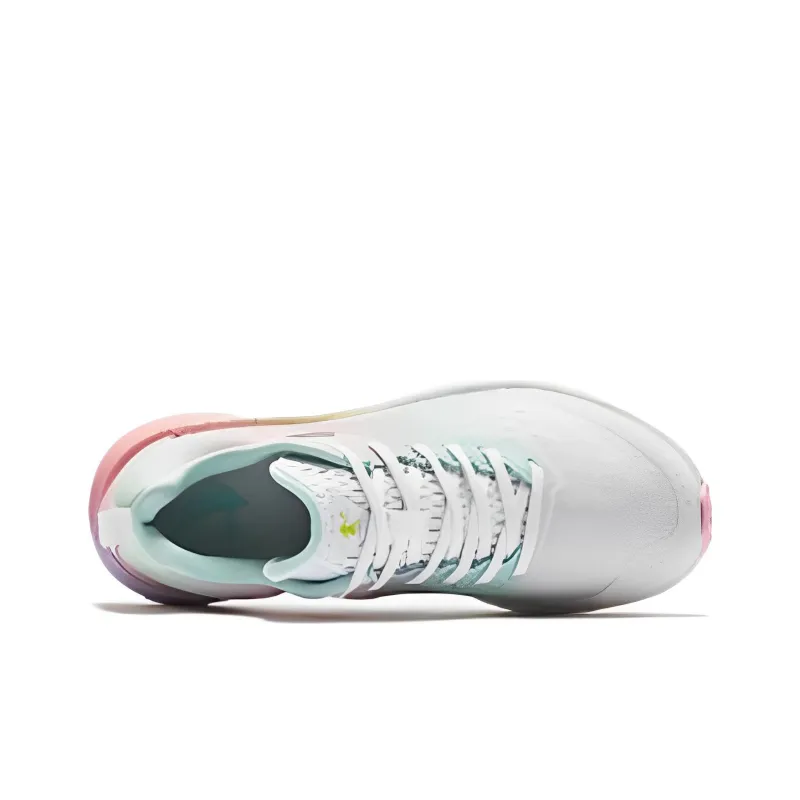 QIAODAN Cushioned Wear Resistant Breathable Low Top Running Shoes Women's White Green-3