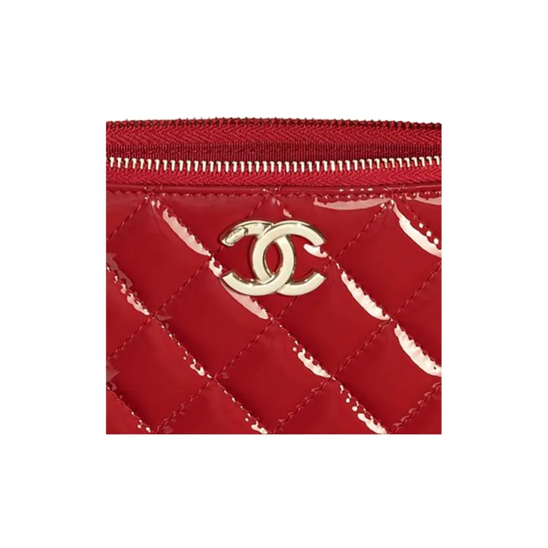 CHANEL Patent Leather Carry Bag Trumpets Women's Red-4