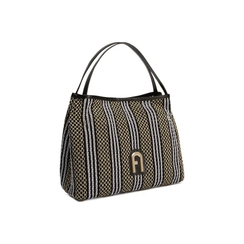 Furla Primula Fabric With Cow Leather Hobo Bag Watermelon Handbag Shoulder Bag Women's Yellow/Black/White Striped-1