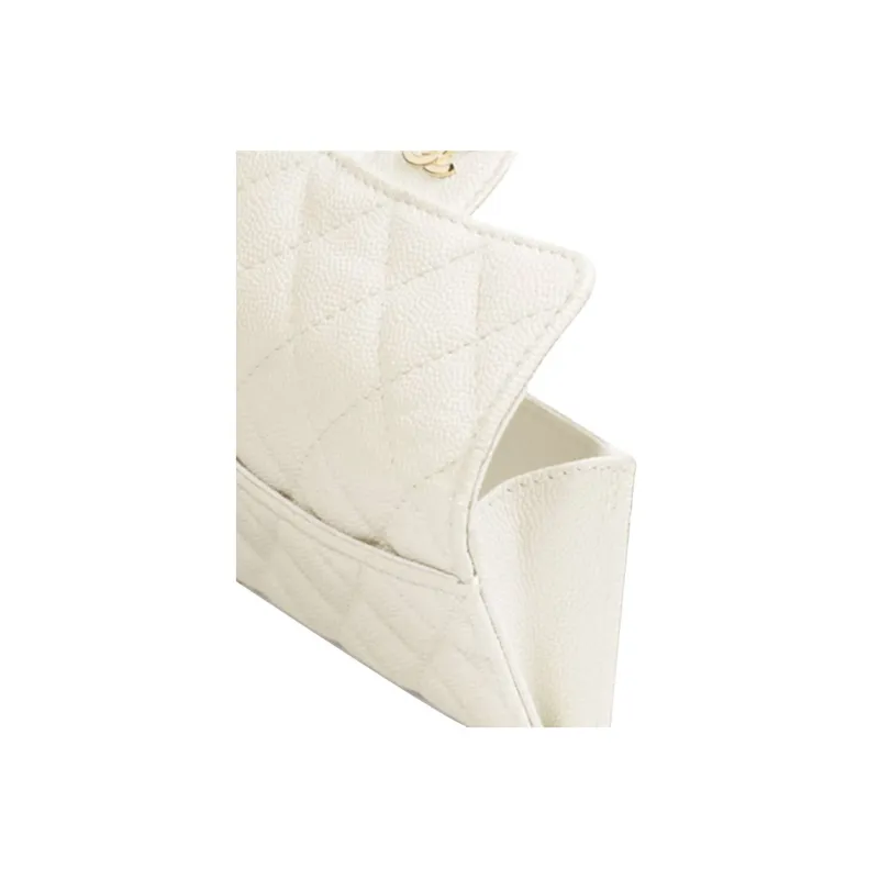 CHANEL Classic Flap CF Grain Embossed Calfskin Flap Bag Wallet Women's White-3