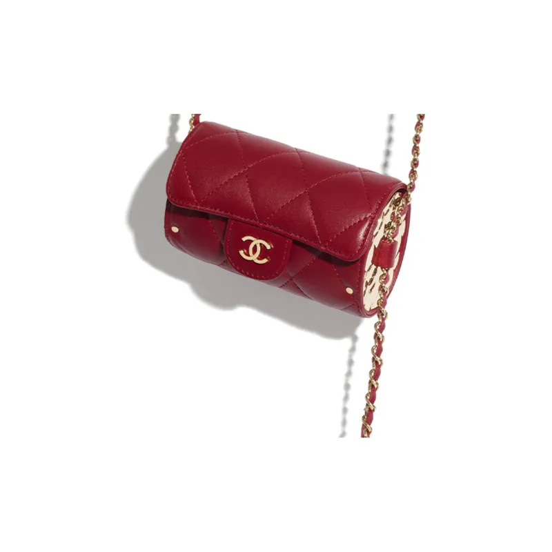 CHANEL Sheepskin Coin Purse, Clutch Crossbody Bag Women's Burgundy-6