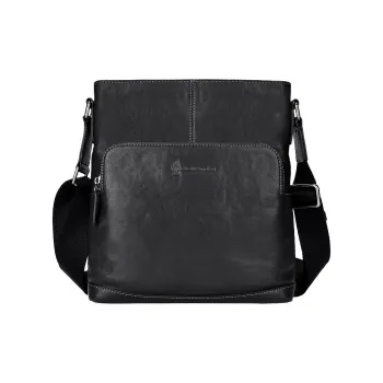 Hush Puppies Top Grain Cow Leather Crossbody Bag, Shoulder Bag Medium Size Men's Black Object