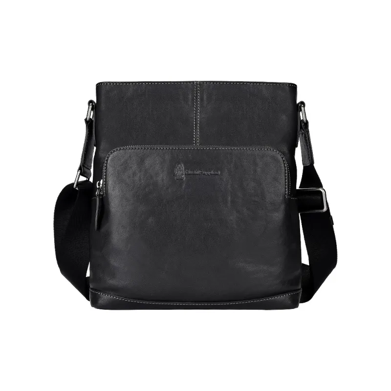 Hush Puppies Top Grain Cow Leather Crossbody Bag, Shoulder Bag Medium Size Men's Black Object-0