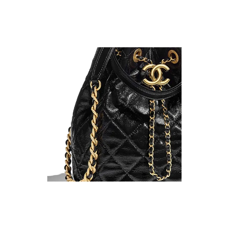 CHANEL Polished Lambskin Bucket Bag Handbag Women's Black-4