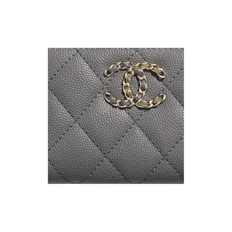 CHANEL Calfskin Coin Purse Women's Gray-4