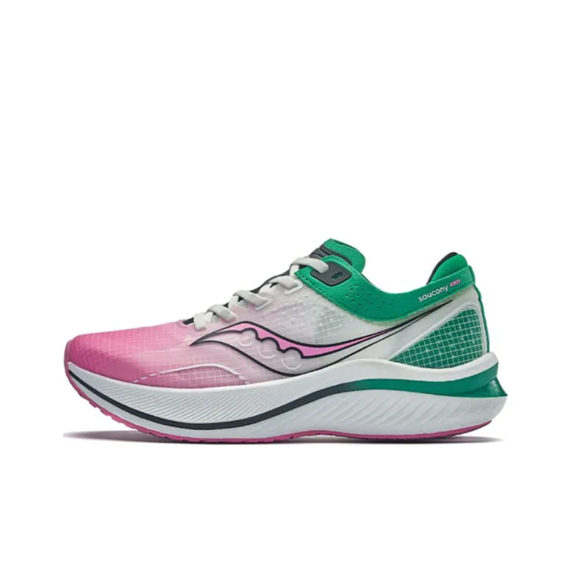 Saucony Saly Cushioning Anti Slip And Wear Resistant Low Top Carbon Plate Running Shoes Unisex White Pink Green-0