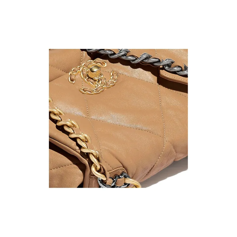CHANEL 19Bag Lambskin Flap Bag, Shoulder Bag, Crossbody Bag Trumpets Women's Dark Beige-2