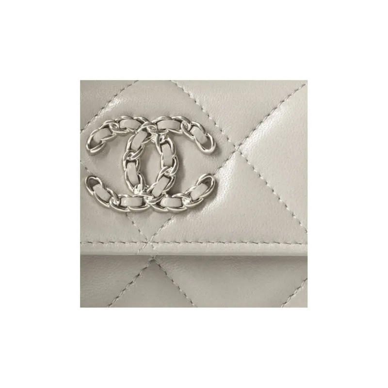CHANEL Lambskin Wallet, Card Holder Regular Women's Gray-3