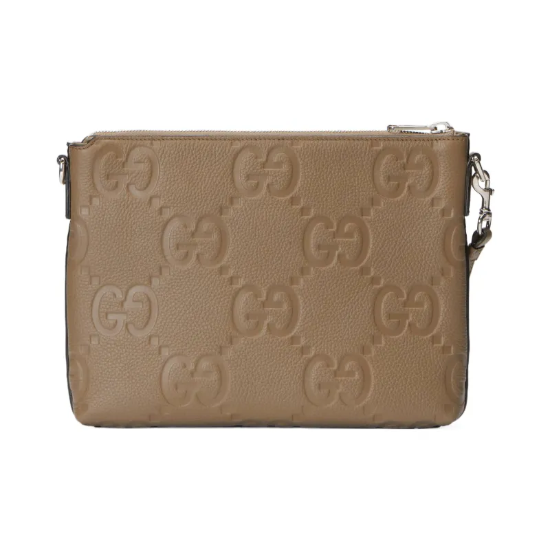 GUCCI Leather Messenger Bag, One Shoulder Crossbody Clutch Medium Size Men's Taupe-4