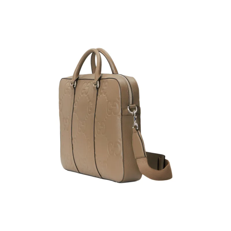 GUCCI Leather Briefcase Portable Crossbody Bag Shoulder Bag Large Size Men's Taupe-1