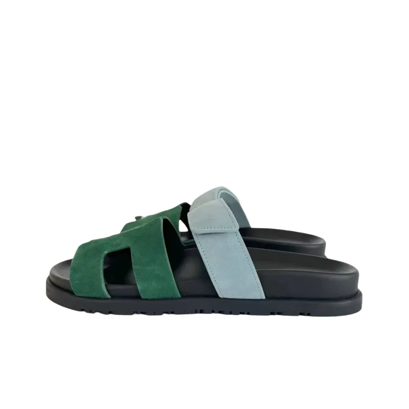 HERMES Chypre Slide Slippers Women's Green-2