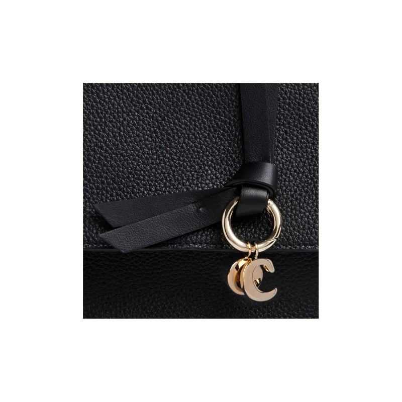 Chloe Alphabet Shiny Calfskin Clutches Shoulder Bag Crossbody Bag Mini Women's Black-1