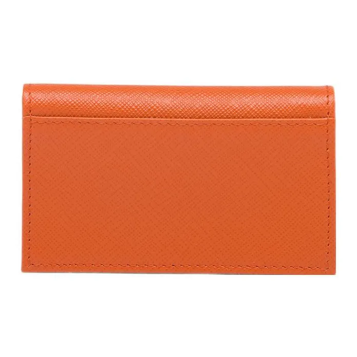 PRADA Saffiano Leather Card Clip Card Holder Wallets Men's Orange-3