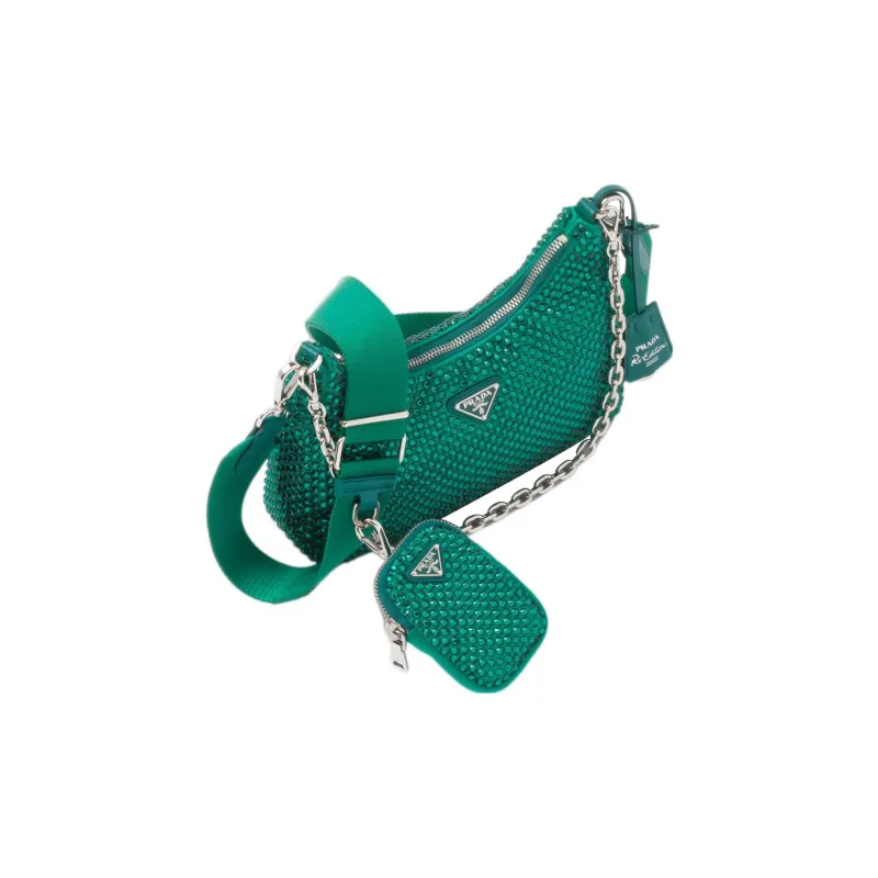 PRADA Re Edition 2005 Satin Bag With Crystals Mango-1