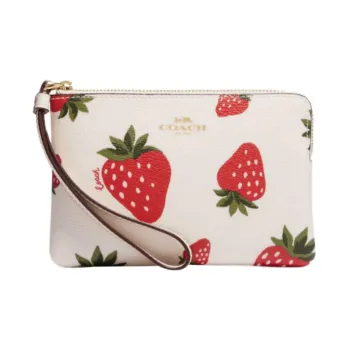 COACH Corner Zip Leather Wallet Clutch Small Size Women's White