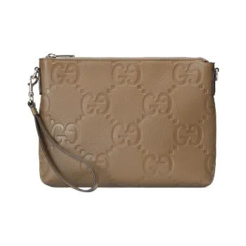 GUCCI Leather Messenger Bag, One Shoulder Crossbody Clutch Medium Size Men's Taupe