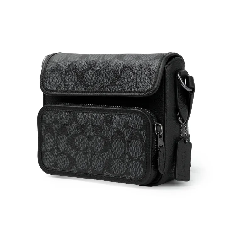 COACH Sullivan Cow Leather Patchwork Messenger Bag Crossbody Bag Shoulder Bag Medium Size Men's Black-1