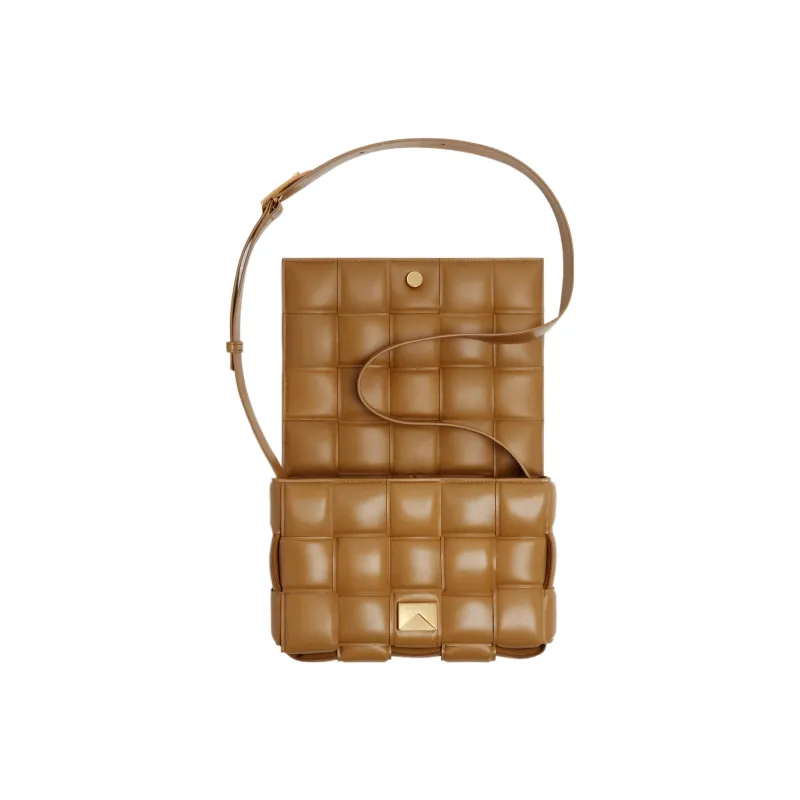 Bottega Veneta Padded Intreccio Cassette Crossbody Bag Caramel-3