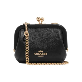 COACH Kisslock Cow Leather Shoulder Bag, Crossbody Bag, Wallet Mini Women's Black