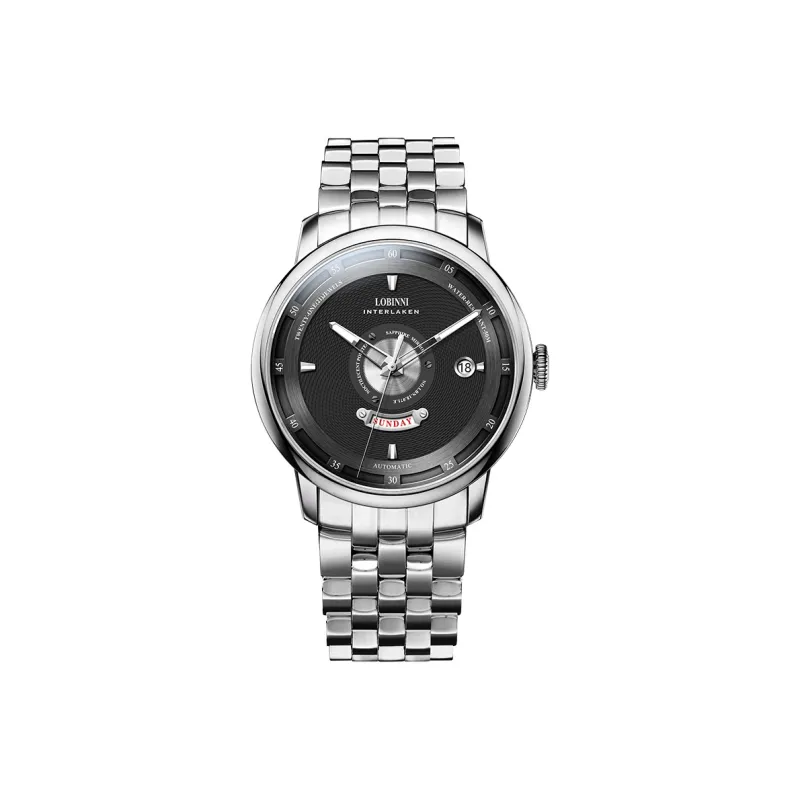 LOBINNI L Automatic Mechanical Movement Genuine Leather Strap Watch Men's Watches Black Dial-9