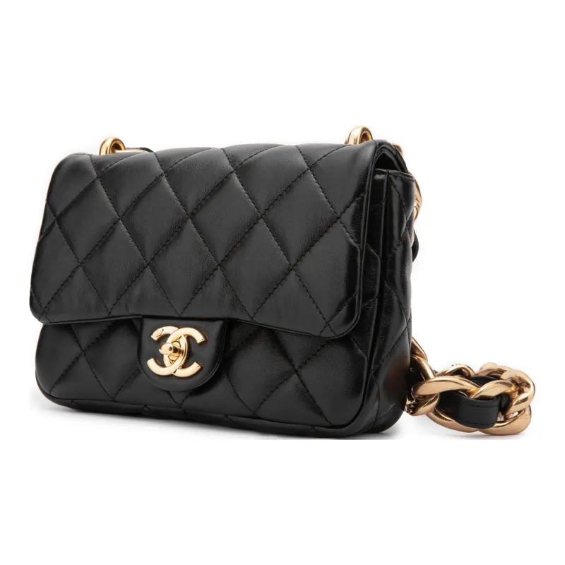 CHANEL Lambskin Flap Bag Handbag, Shoulder Bag, Crossbody Bag Trumpets Women's Black-3