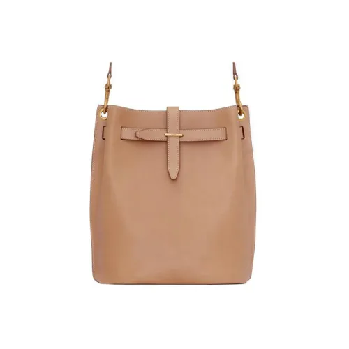 SAINT LAURENT Grained Calfskin Bucket Bags Crossbody Bag Shoulder Bag Women's Brown Gold