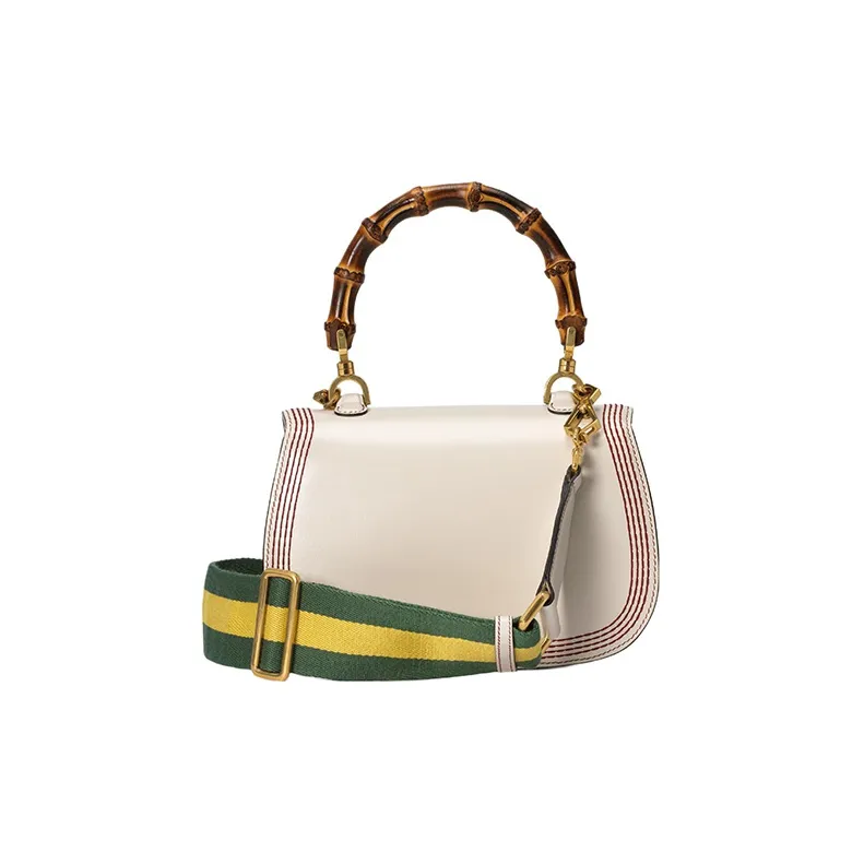 GUCCI Bamboo 1947 Leather Shoulder Bag Crossbody Bag Handbag Small Size Women's White-5