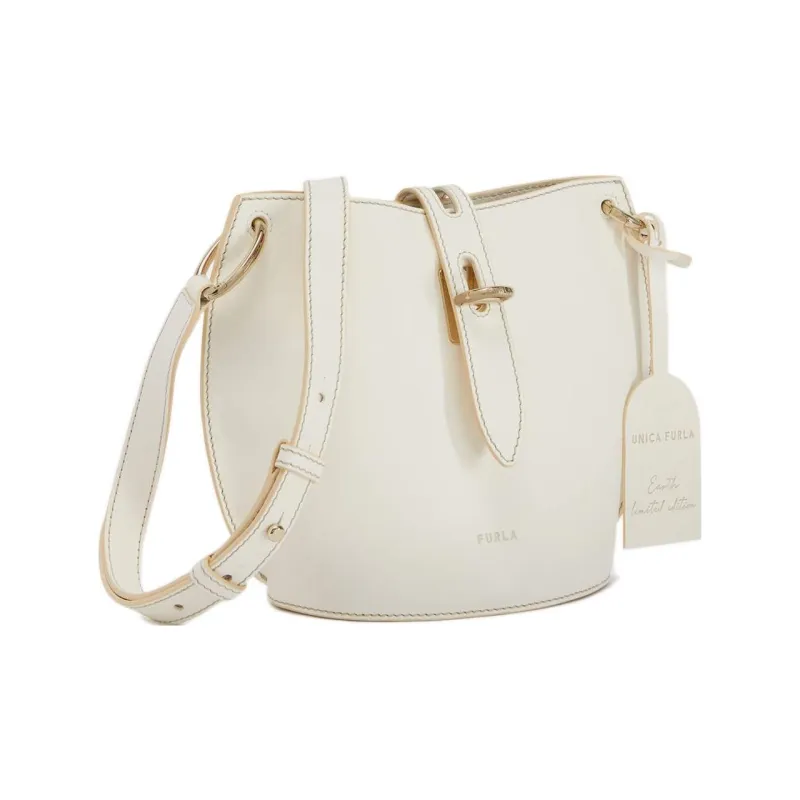Furla Net Collection Calfskin Patchwork Leather Bucket Bags Shoulder Bag Crossbody Bag Mini Women's White-1