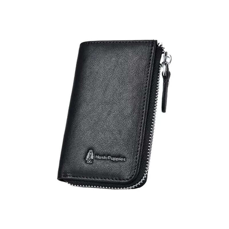 Hush Puppies Cow Leather Vegetable Tanned Card Holder Key Pouch Regular Men's Black-1