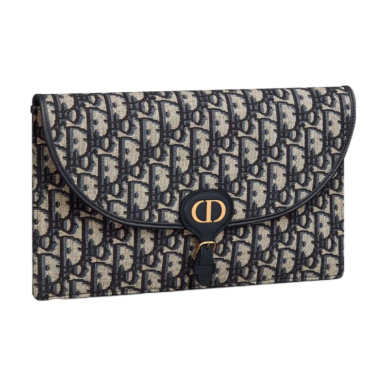 DIOR Bobby Jacquard Fabric Clutch Women's Blue-1