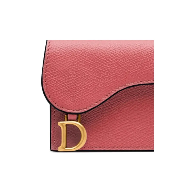 DIOR Saddle Grain Cow Leather Card Holder Women's Gray Pink-3