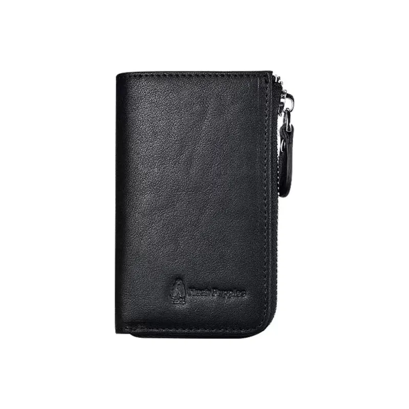 Hush Puppies Cow Leather Vegetable Tanned Card Holder Key Pouch Regular Men's Black-0