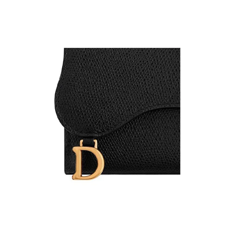 DIOR Saddle Grained Calfskin Wallet Women's Black-4