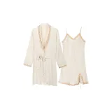 Apricot Gold-Trimmed Sleep Robe 2-Piece Set