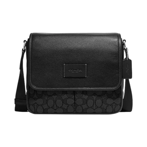 COACH Cow Leather With Textile Shoulder Bag Crossbody Bag Medium Size Men's Black