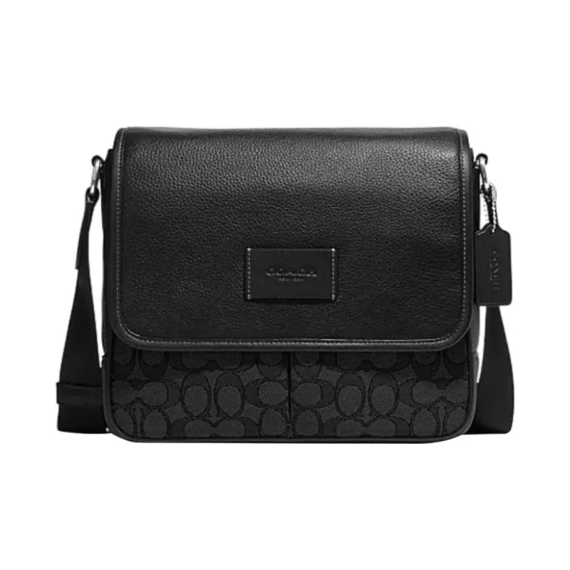 COACH Cow Leather With Textile Shoulder Bag Crossbody Bag Medium Size Men's Black-0