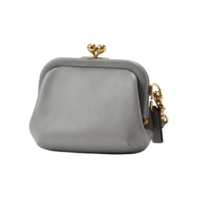 COACH Kisslock Leather Coin Purse Women's Dove Gray-2