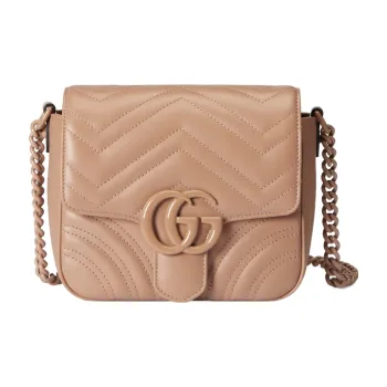 GUCCI Marmont Leather Tofu Bag Messenger Bag Portable Crossbody Bag Shoulder Bag Women's Light Milk Tea