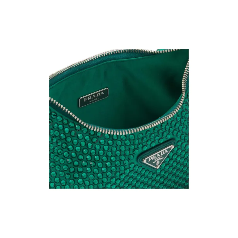 PRADA Re Edition 2005 Satin Bag With Crystals Mango-4