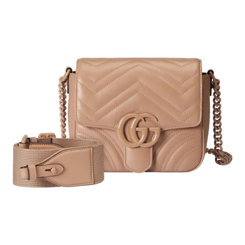 GUCCI Marmont Leather Tofu Bag Messenger Bag Portable Crossbody Bag Shoulder Bag Women's Light Milk Tea-2