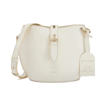 Furla Net Collection Calfskin Patchwork Leather Bucket Bags Shoulder Bag Crossbody Bag Mini Women's White